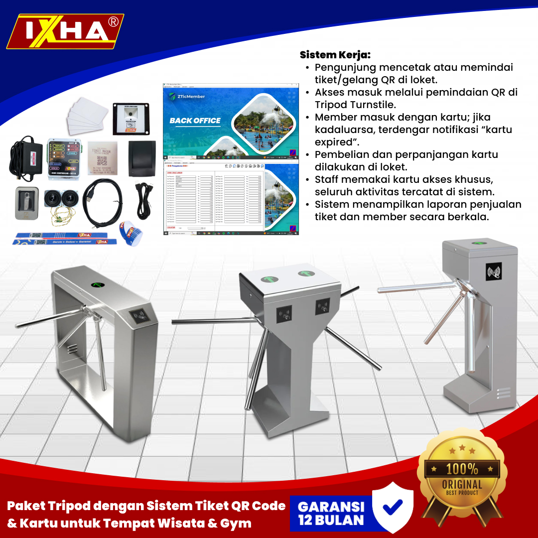 paket tripod tiket qr code & kartu untuk tempat wisata & gym1