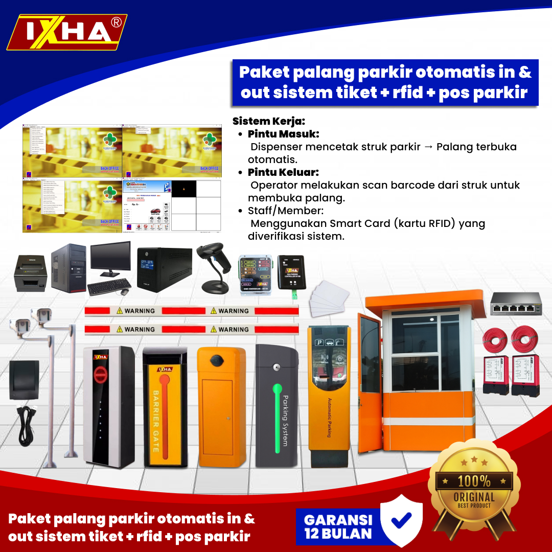 paket palang parkir otomatis in &amp; out sistem tiket + rfid + pos parkir. 1