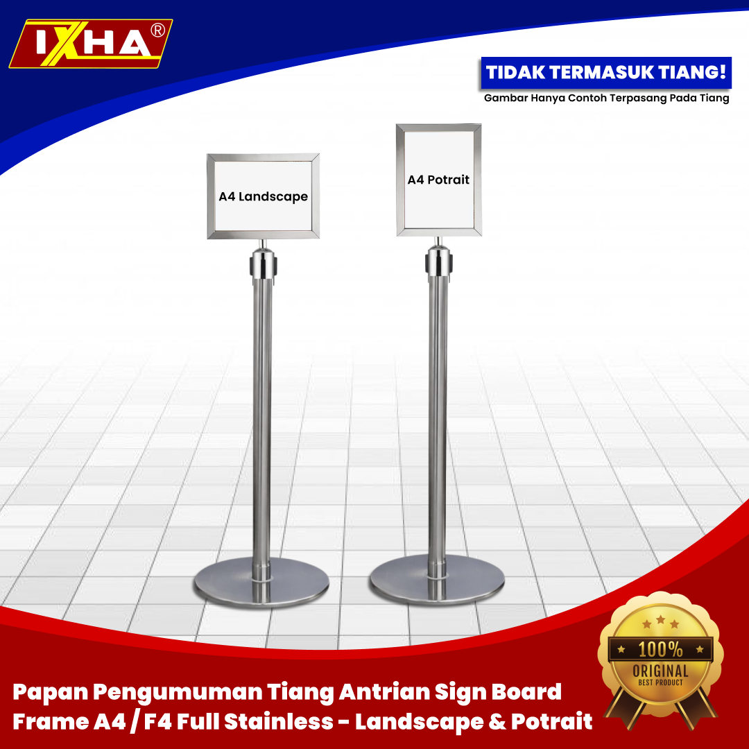 papan pengumuman tiang antrian sign board frame a4 f4 full stainless landscape & potrait 6