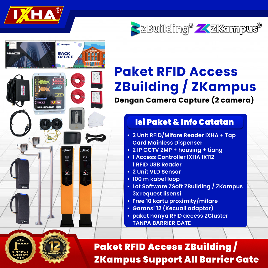 Paket RFID Access real Zbuilding/Zkampus untuk portal Perkantoran dan Gudang/Kampus + Photo Capture Tanpa Portal Barrier Gate