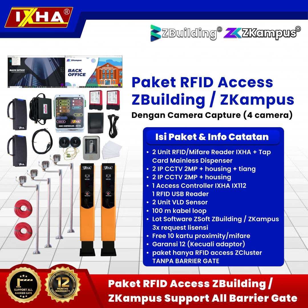 Paket RFID Access real Zbuilding/Zkampus untuk portal Perkantoran dan Gudang/Kampus + Photo Capture Tanpa Portal Barrier Gate