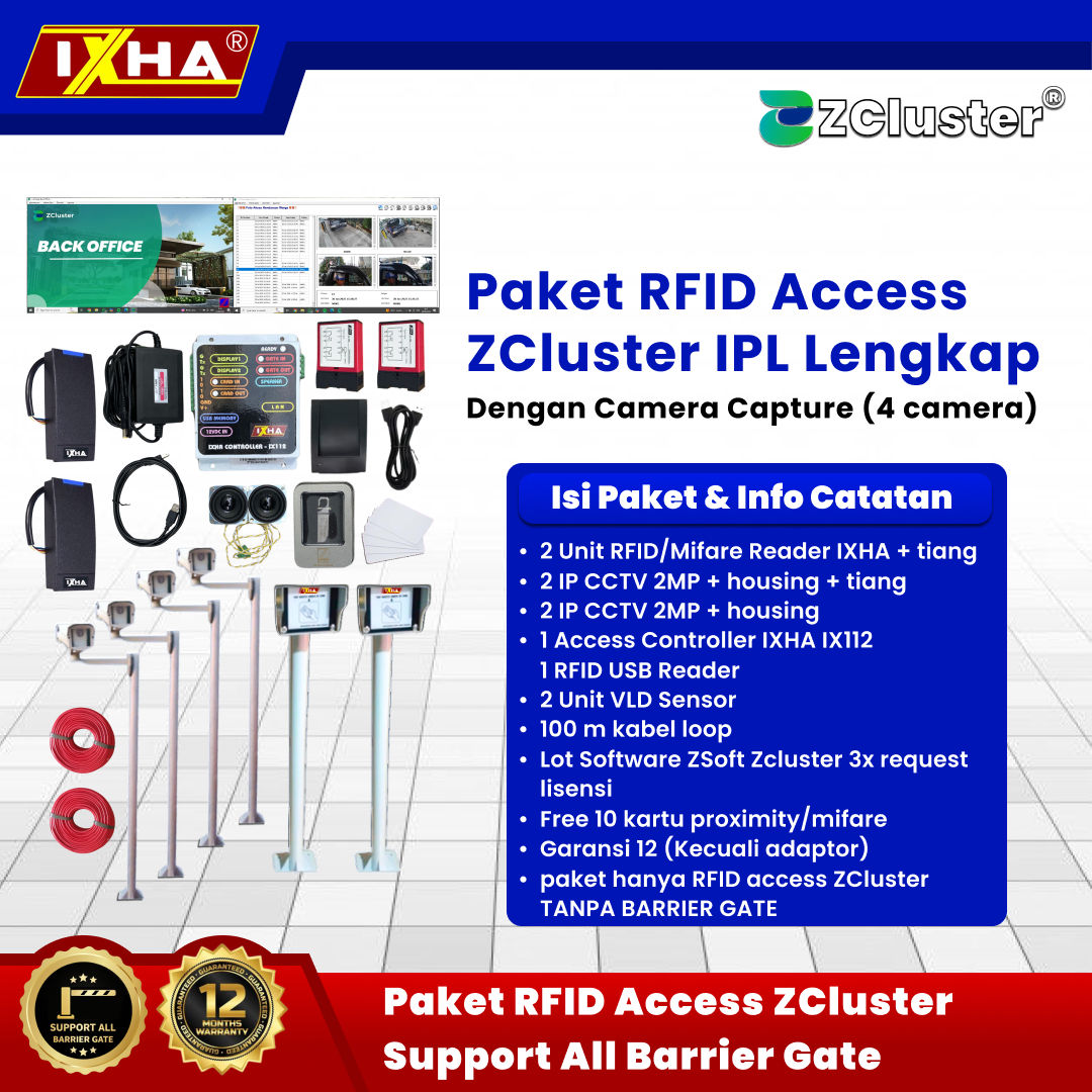 paket rfid access zcluster support all barrier gate 4 camera. 1